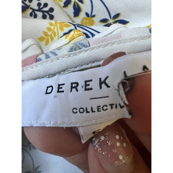 Derek Lam Floral Ruffle Silky Blouse top 1X White Red long sleeves - Picture 6 of 10